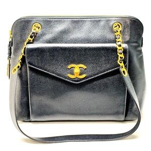 🏆💎💯 Chanel CC Caviar Skin Black Leather Shoulder Bag